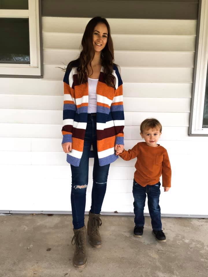 striped cardigan, combat boots, toddler boy style