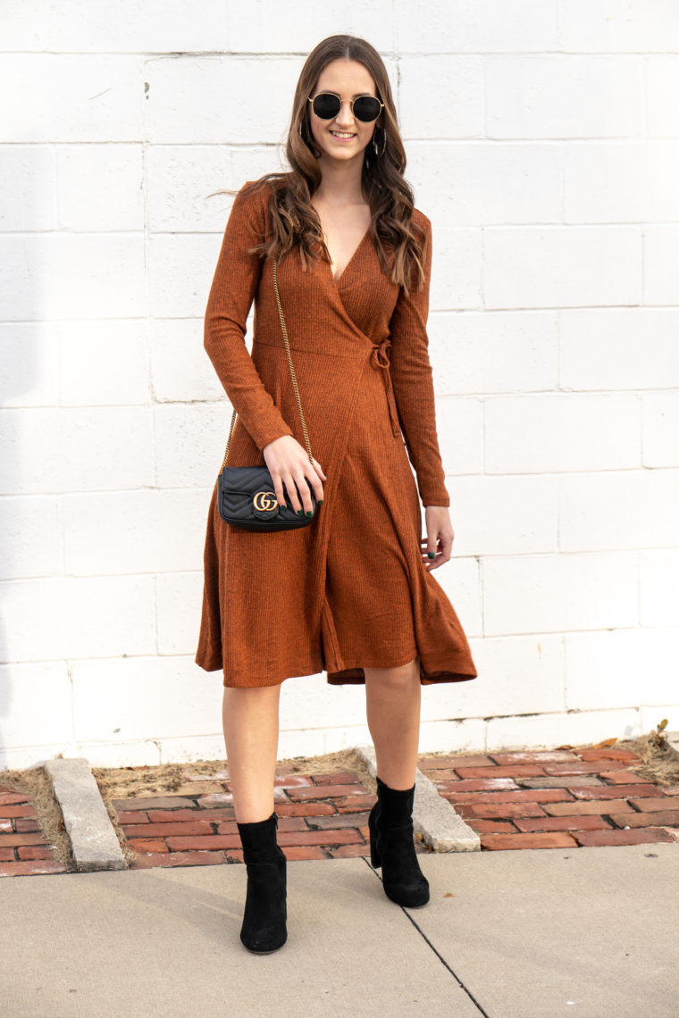 Rib knit wrap discount dress