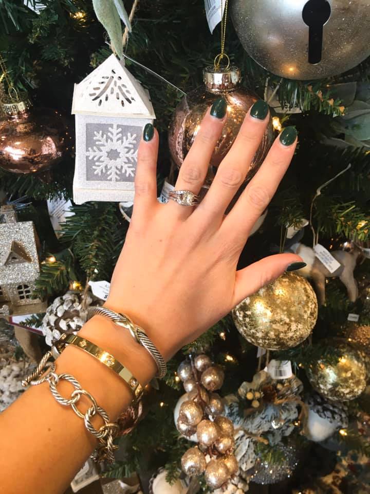 holiday nails, cuff bracelet, Christmas tree ornaments