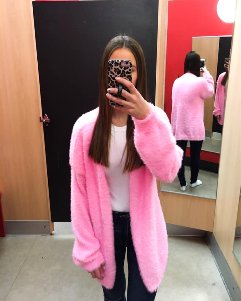 fuzzy cardigan, cozy cardigan, pink cardigan