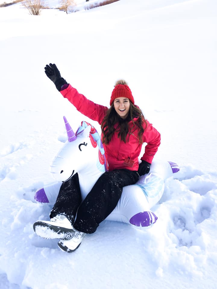 pom pom beanie, sledding, unicorn pool float