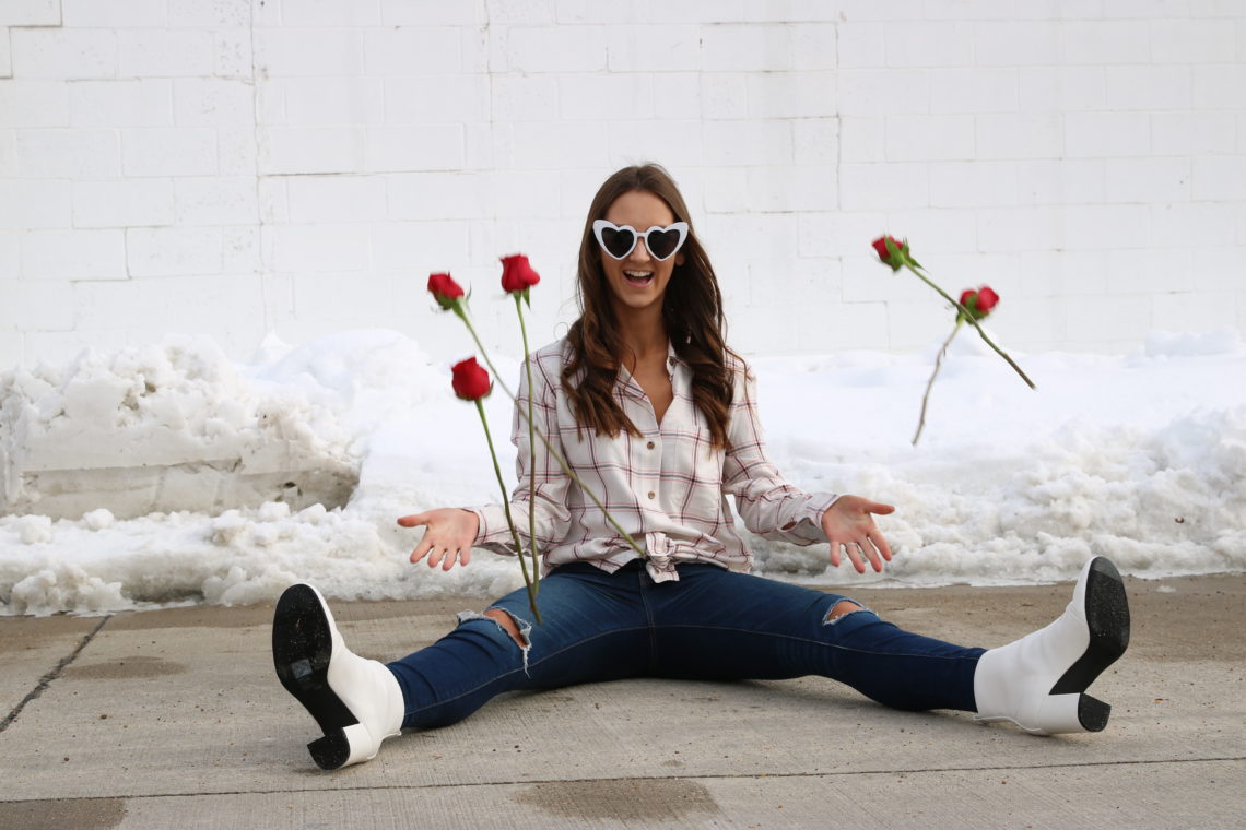 red roses, VDay style, white booties