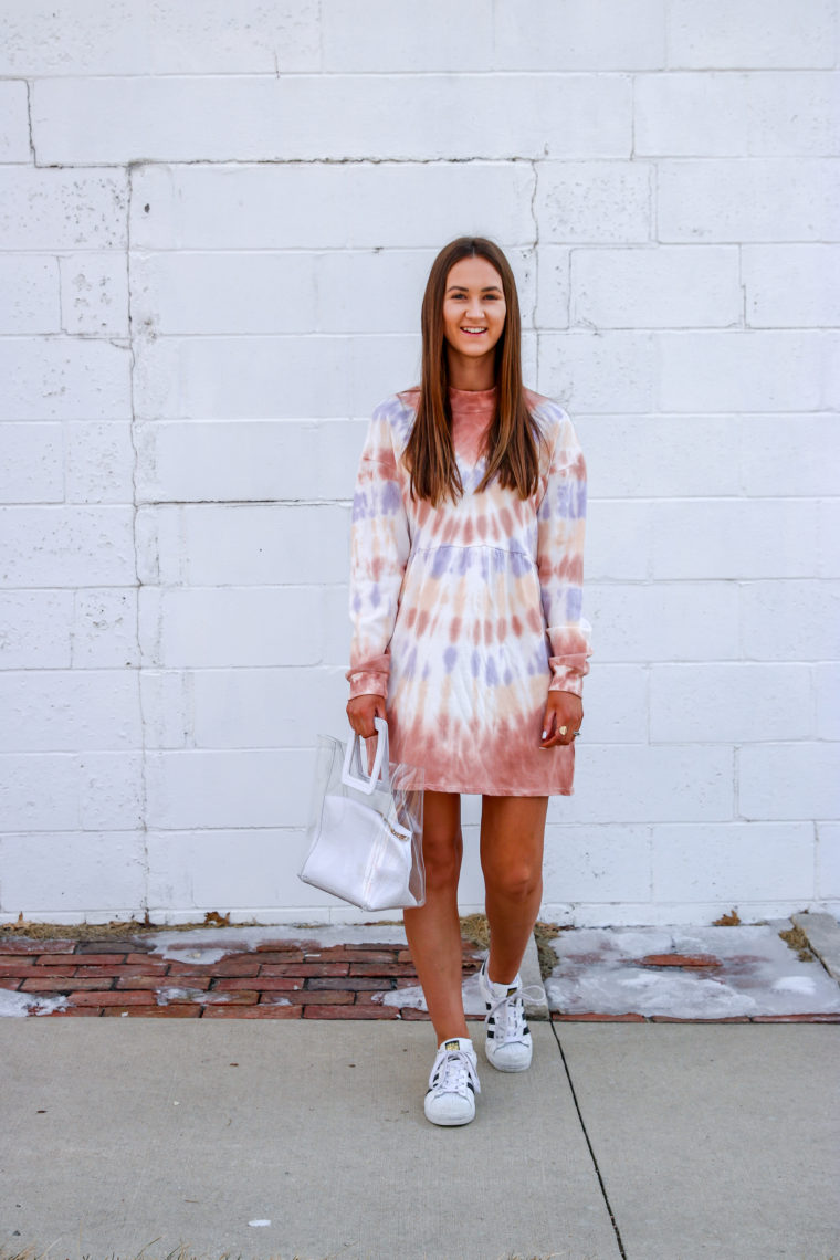 long sleeve tie dye dress, casual dress, spring dress