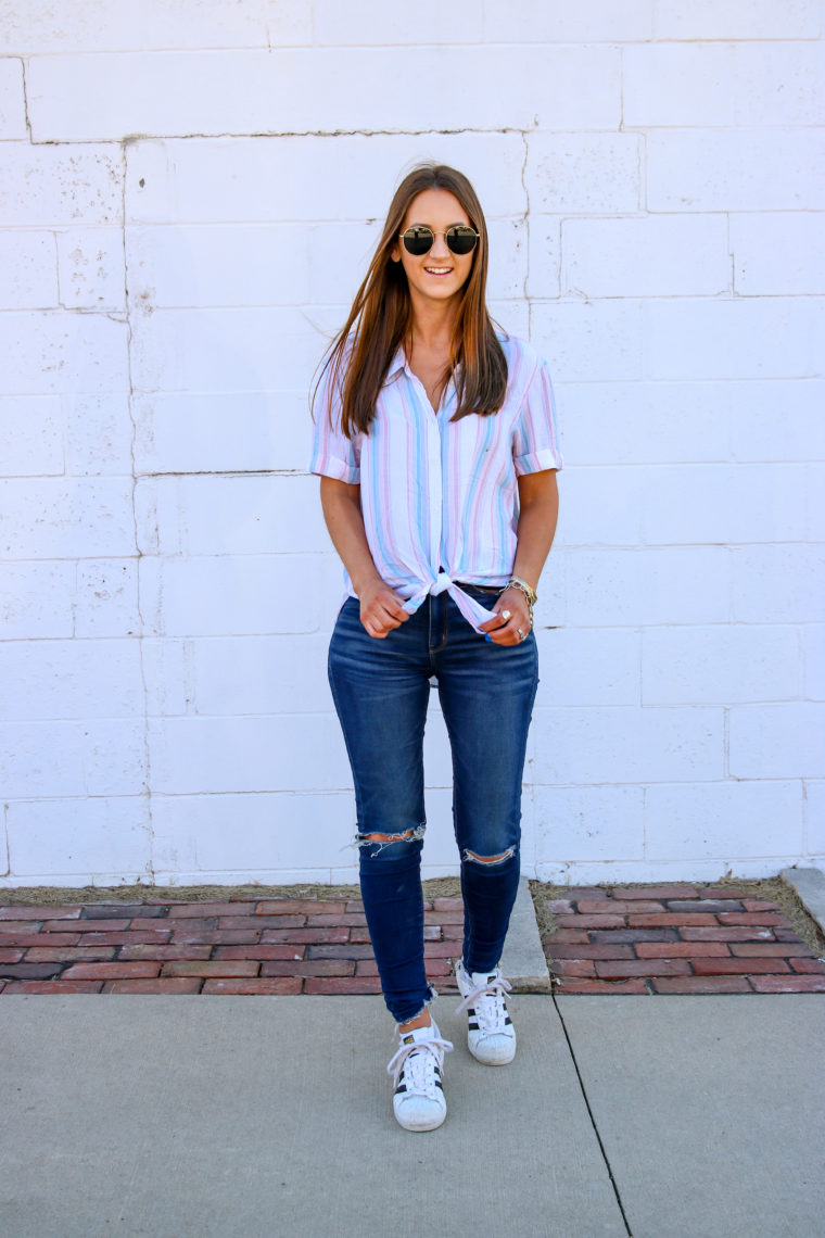 tie front top, casual style, short sleeve shirt