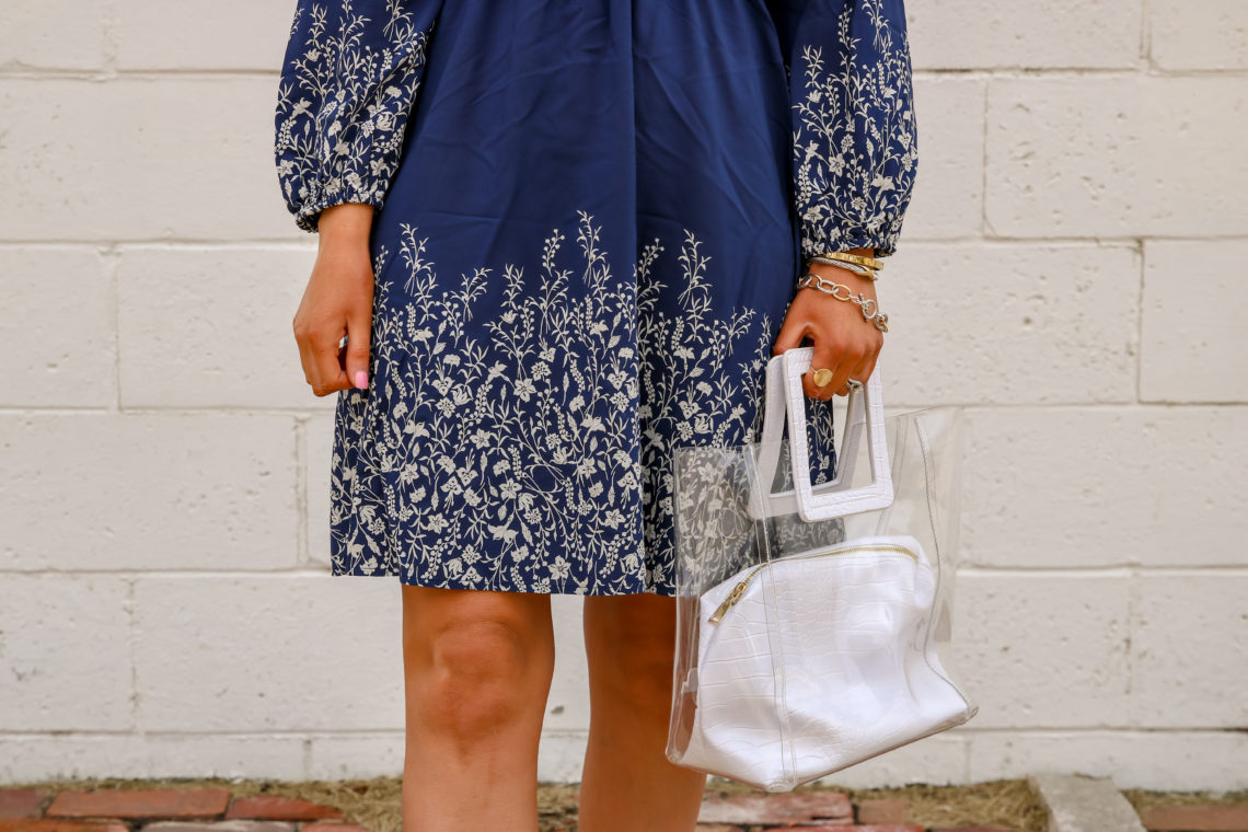 clear bag, Old Navy dress, spring style 