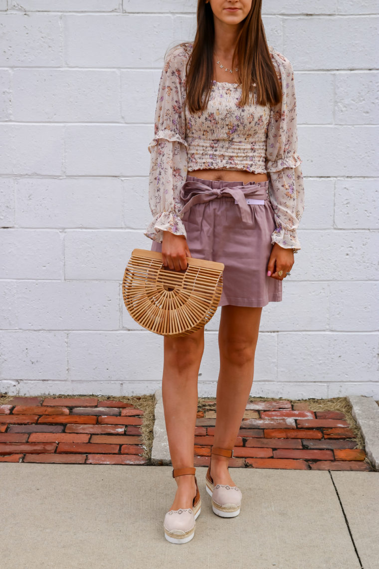 Cult Gaia bag, smocked blouse, spring style 