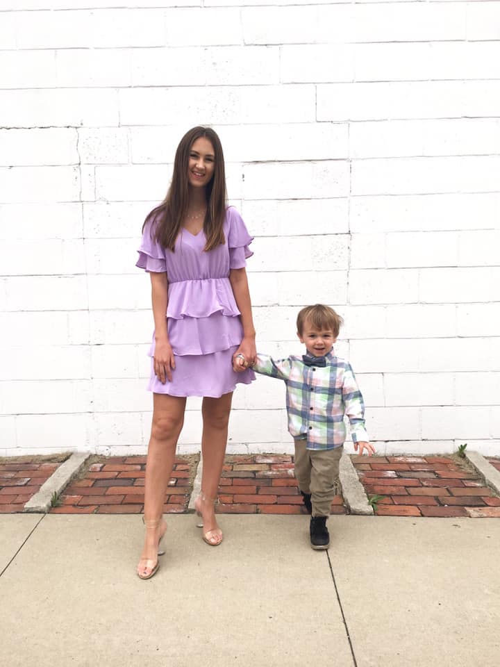 lilac ruffle dress, clear heels, Easter outfit 