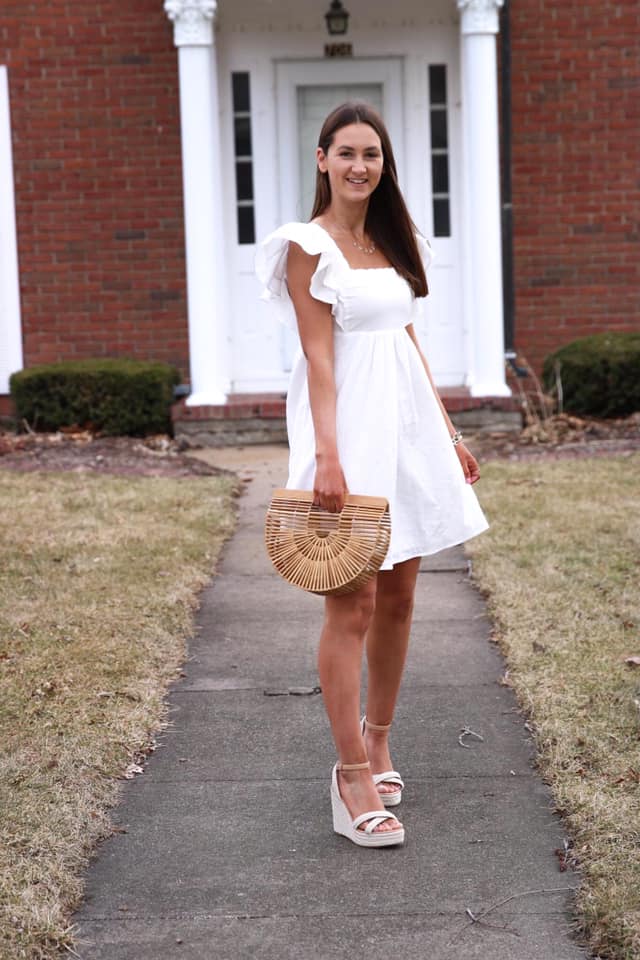 white dress, ruffle sleeve dress, spring outfit