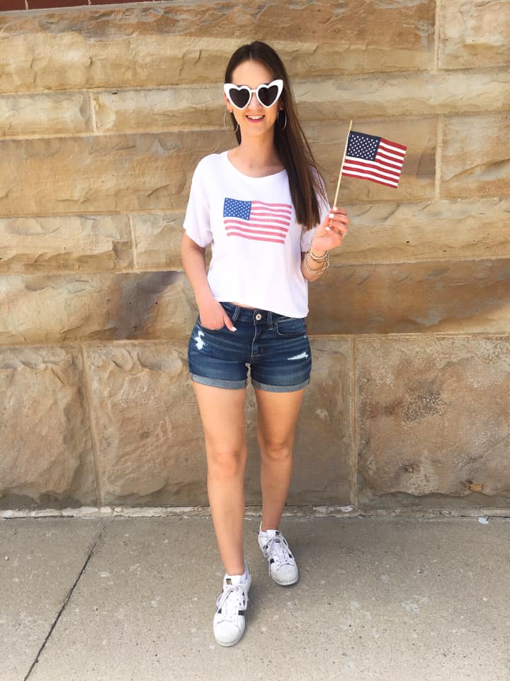 American flag shirt, red, white & blue