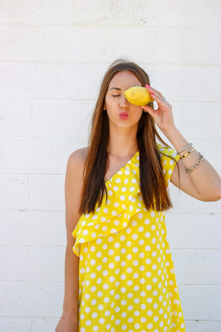 yellow polka dot dress, spring dress, lemon