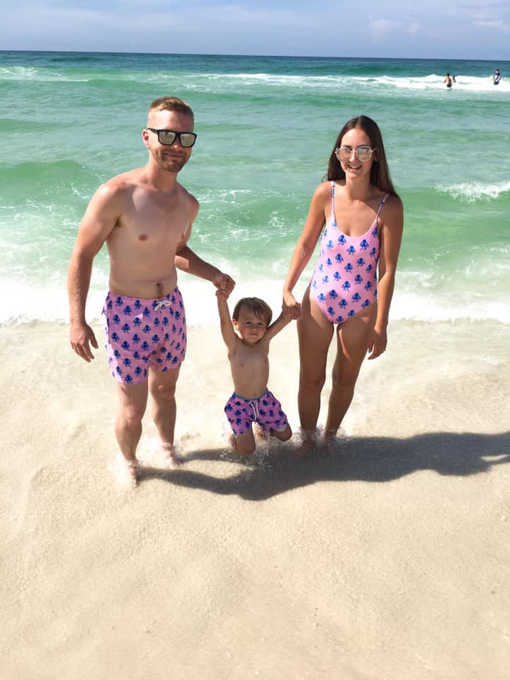 family beach vacation, family vacation, matching swimming suites