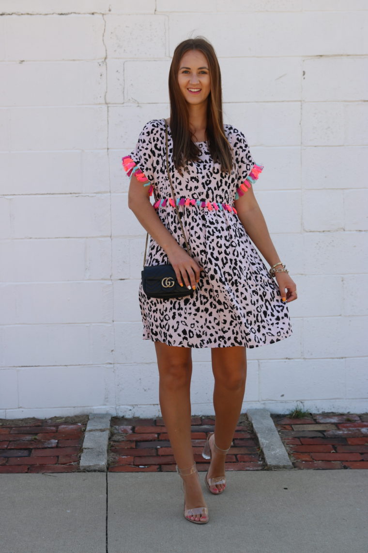 leopard print dress, tassel dress, fall outfit
