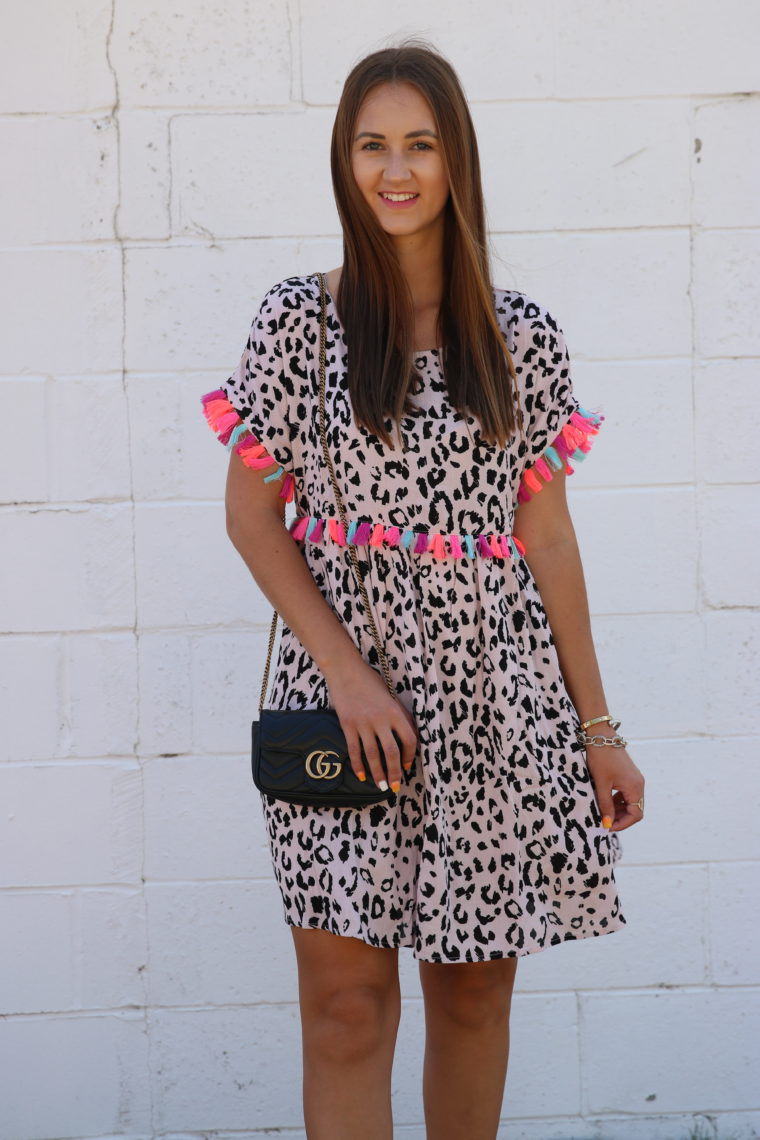 leopard dress, Gucci bag, summer dress
