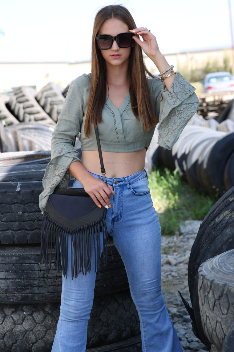 fringe bag, square sunglasses 