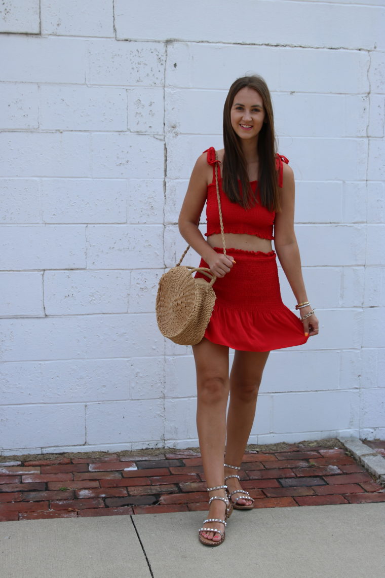 two piece set, skater skirt, crop top