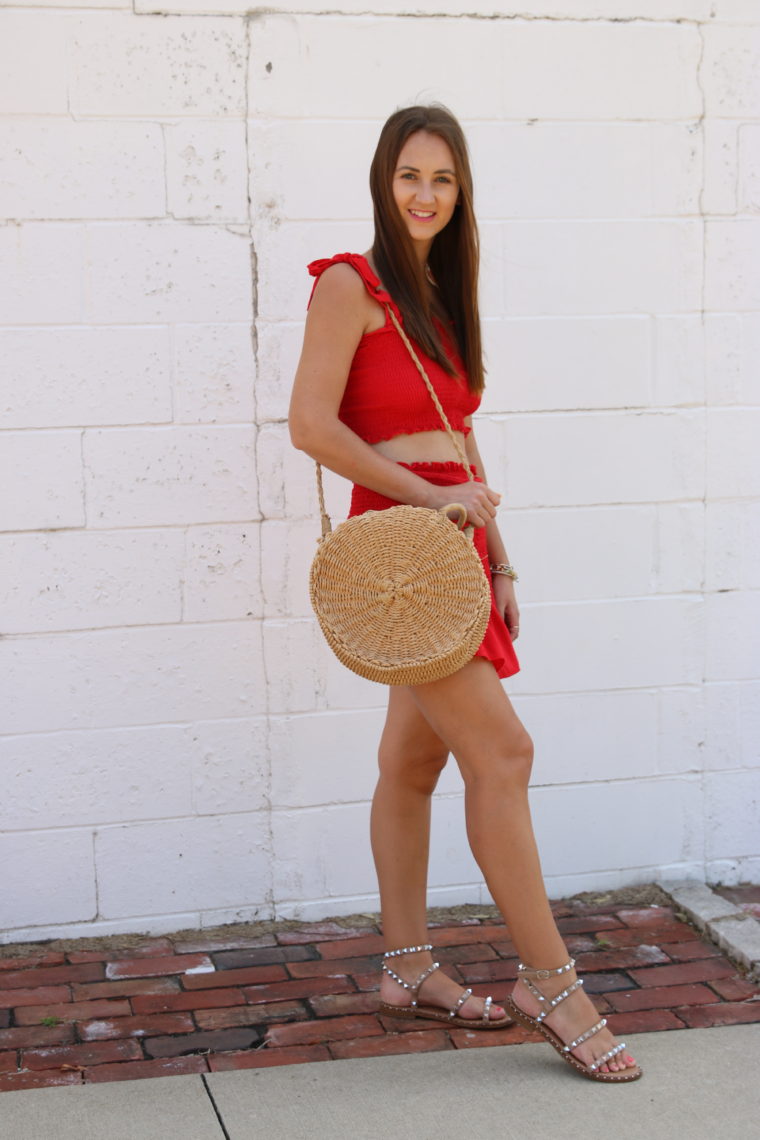 round straw bag, summer outfit