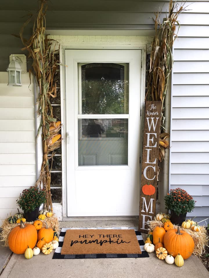 fall front porch decor, fall decor, doormat 