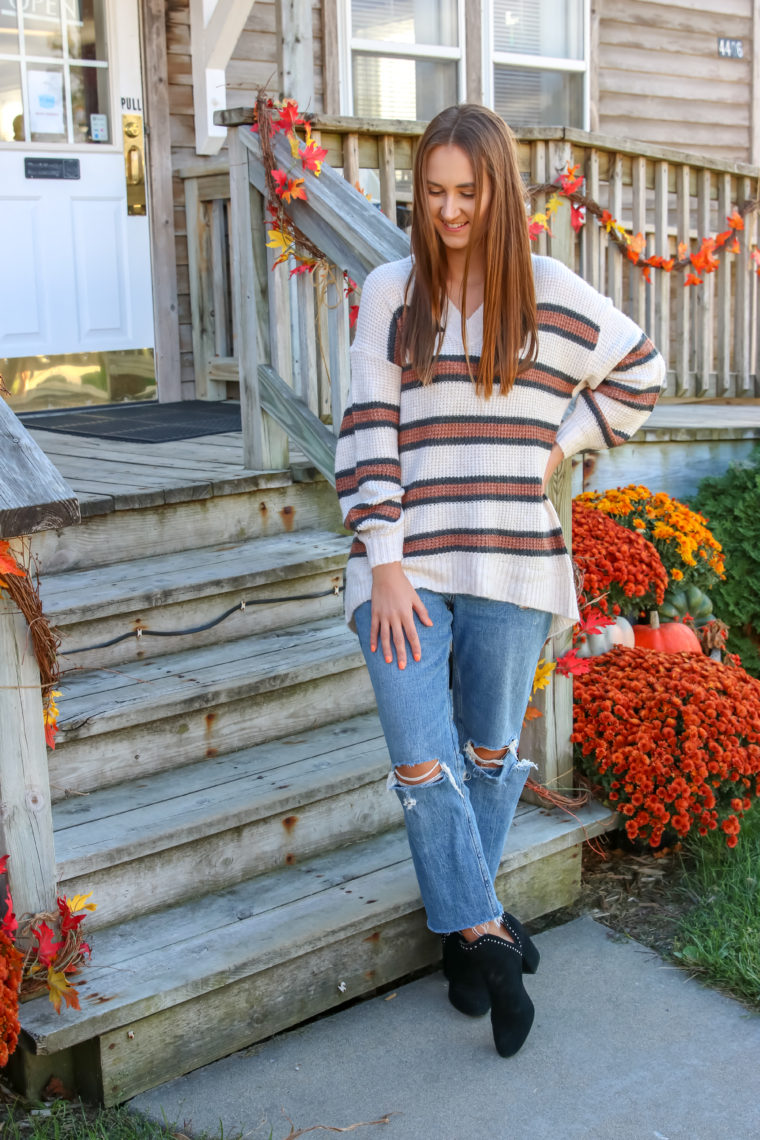 striped sweater, fall outfit 