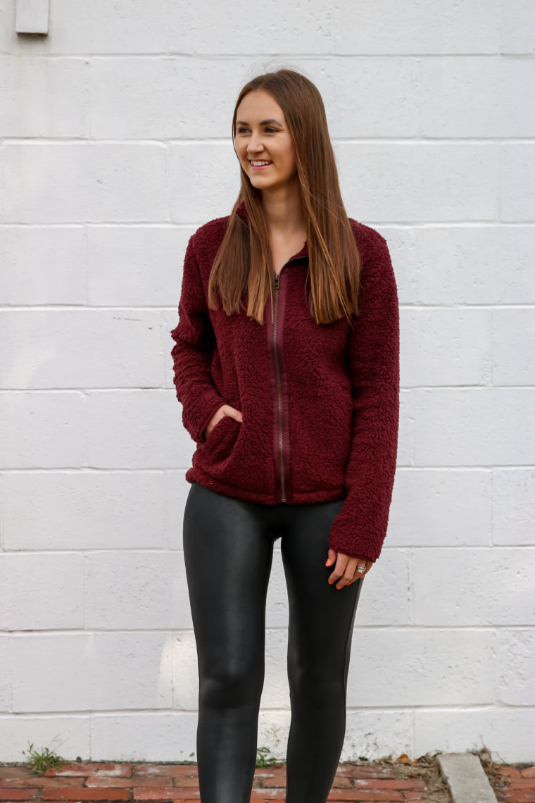 Spanx leggings, sherpa pullover