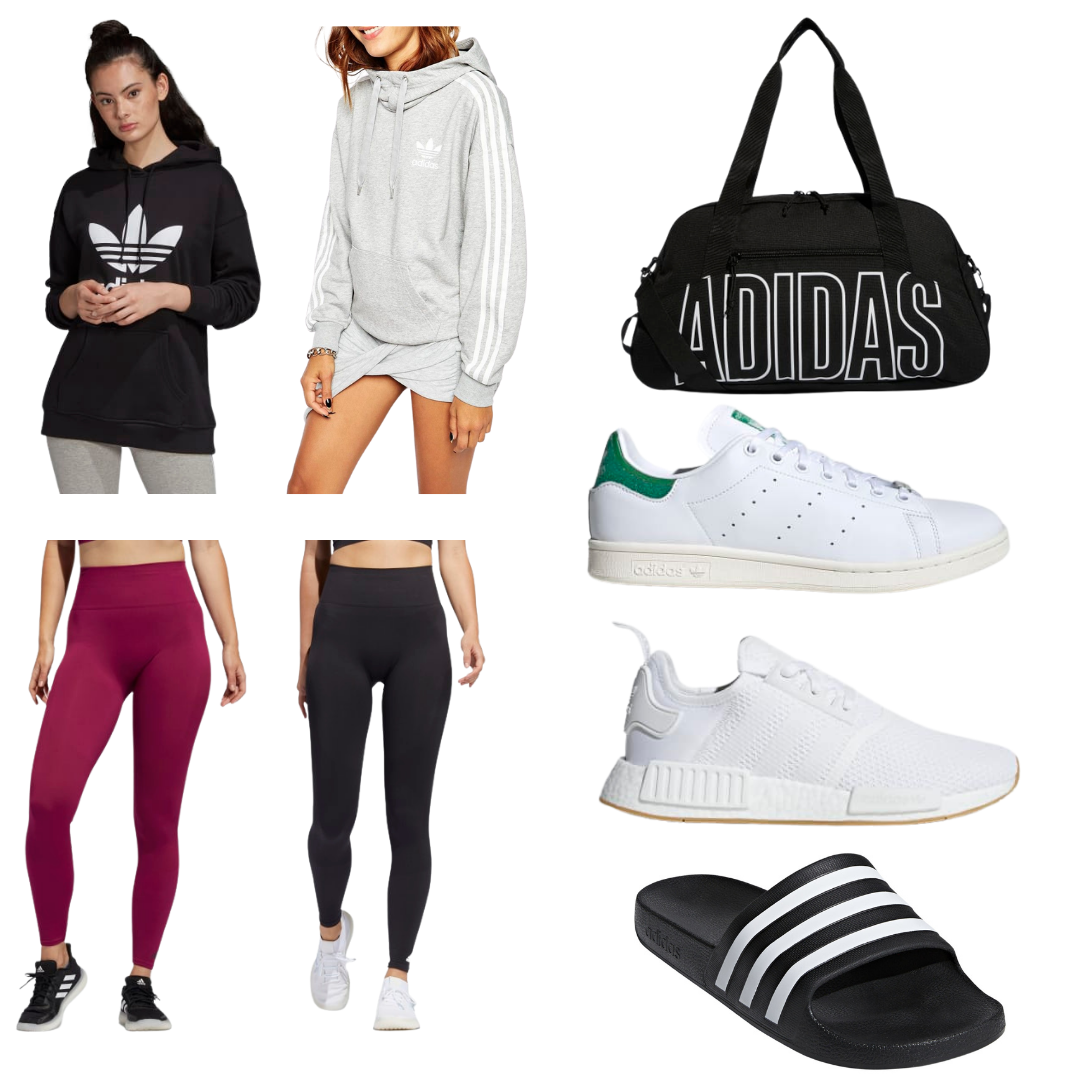 Adidas leggings, Adidas slides, Adidas duffel bag