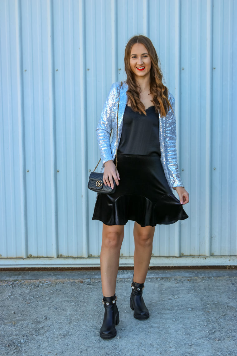 silver sequin blazer, New Year's Eve outfit