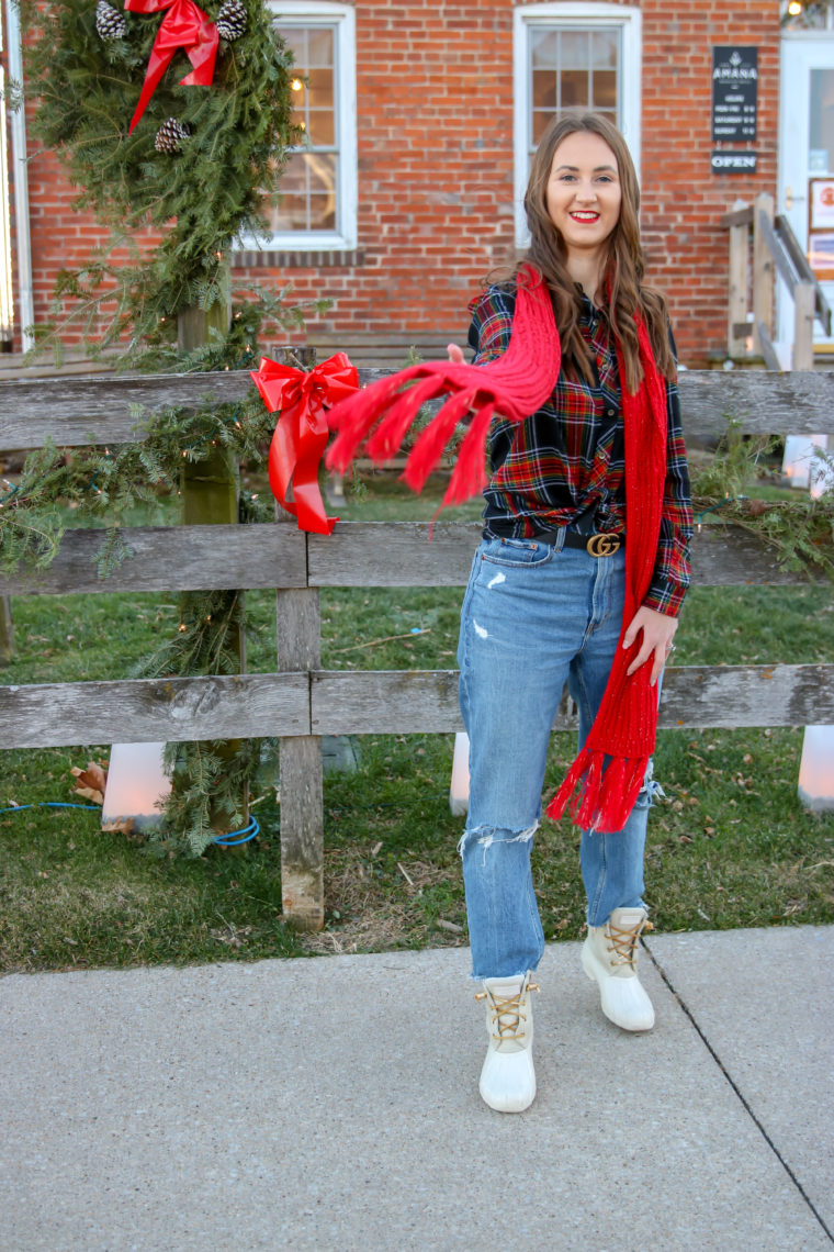 Sperry boots, winter outfit plaid tunic 