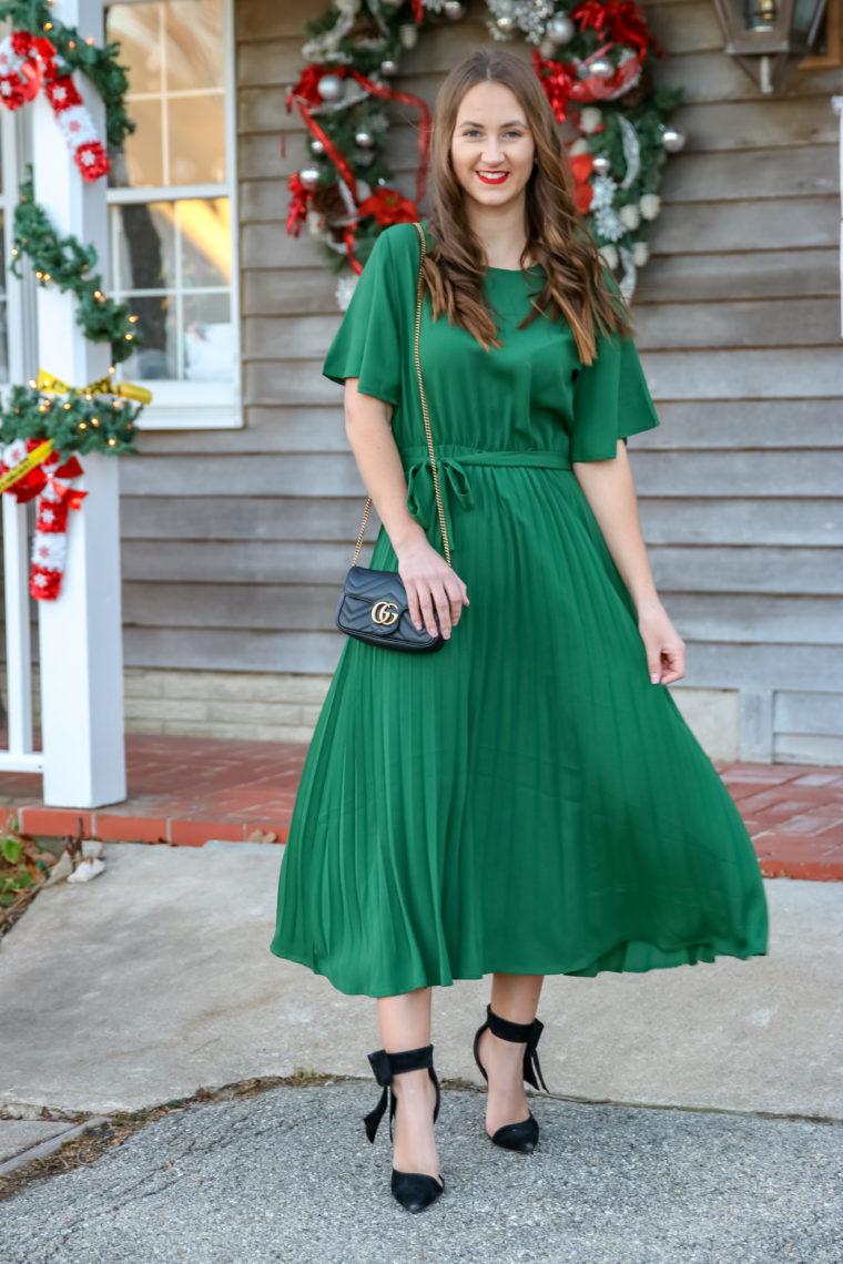 Christmas outfit, forest green dress, Christmas dress