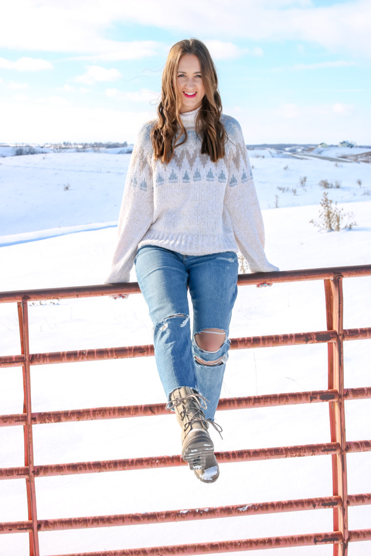 winter sweater, mom jeans