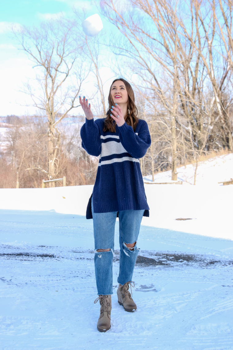 striped sweater, winter outfit 