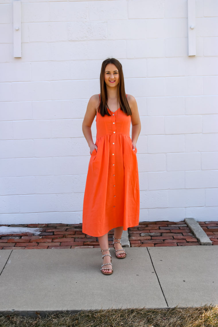 peach maxi dress, button down dress