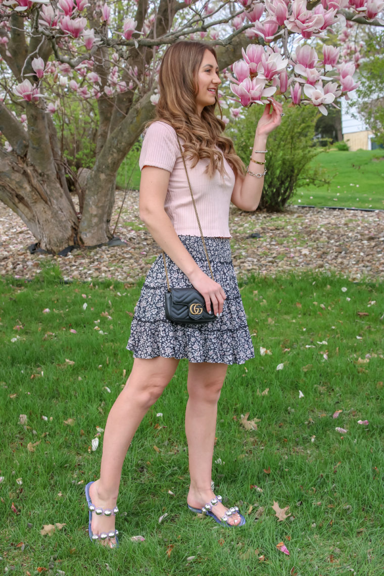 floral print mini skirt, spring outfit
