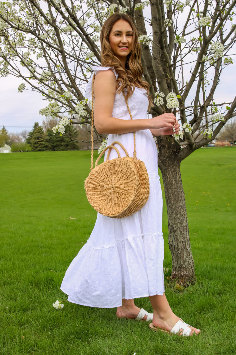 White Ruffle Eyelet Maxi Dress 