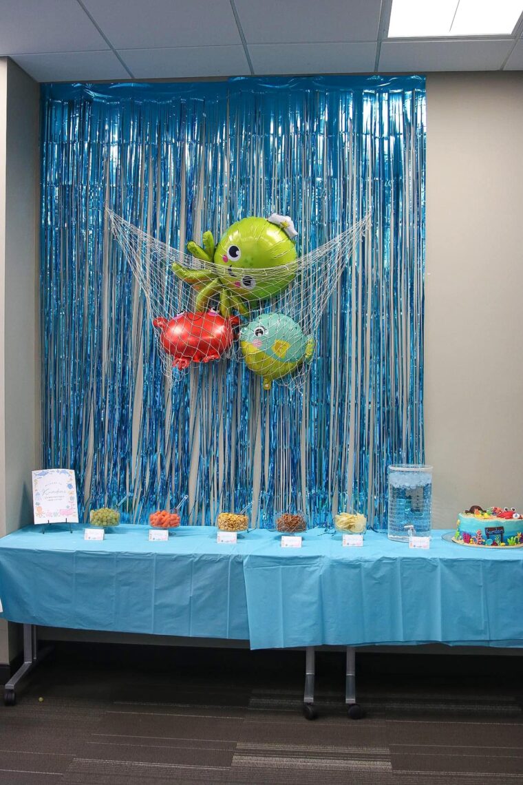 Photo of food table at a birthday part.y. 