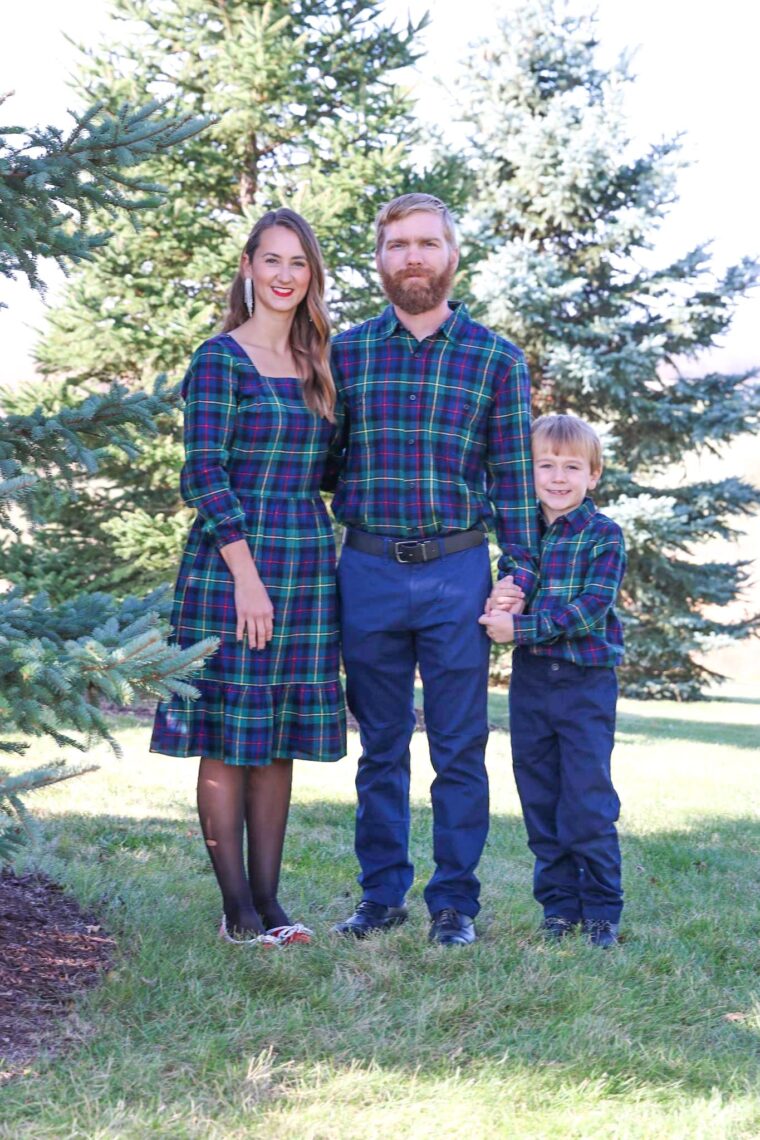 Family wearing matching outfits for family photos. 