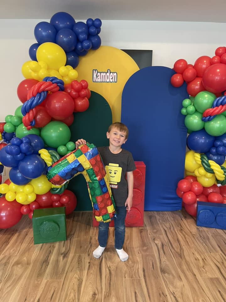 Large LEGO balloon garland and backdrop