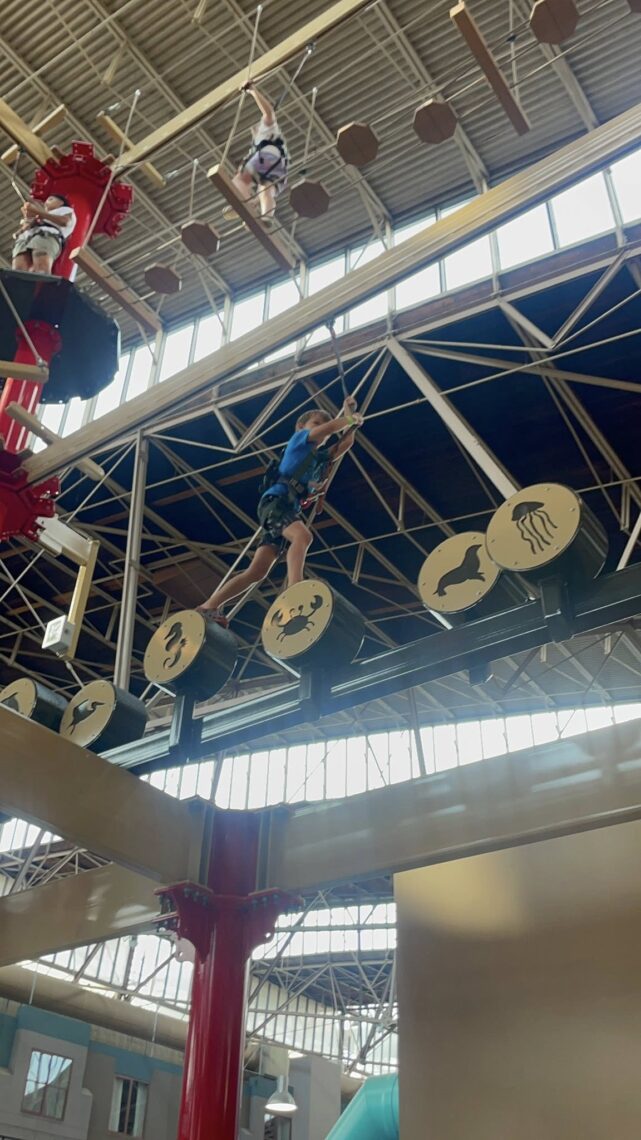 Child on ropes course & sky trail