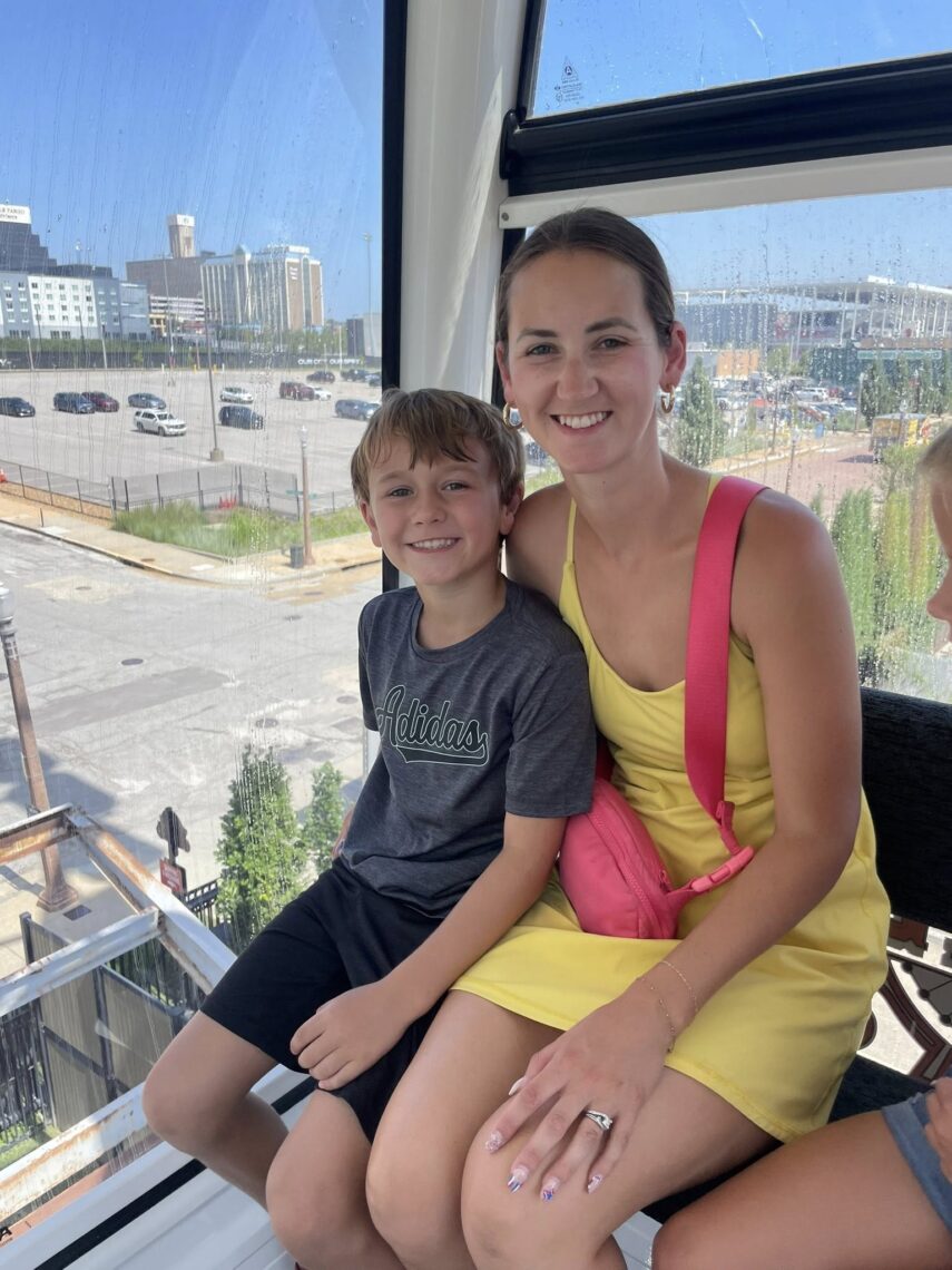 Mom & son ridding in St. Louis Ferris Wheel