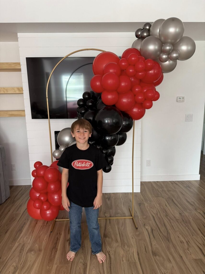red, silver and black balloon garland