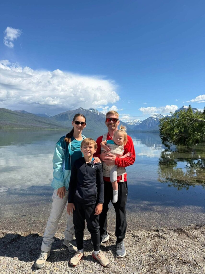 family photo at Lake McDonald, Glacier National Park