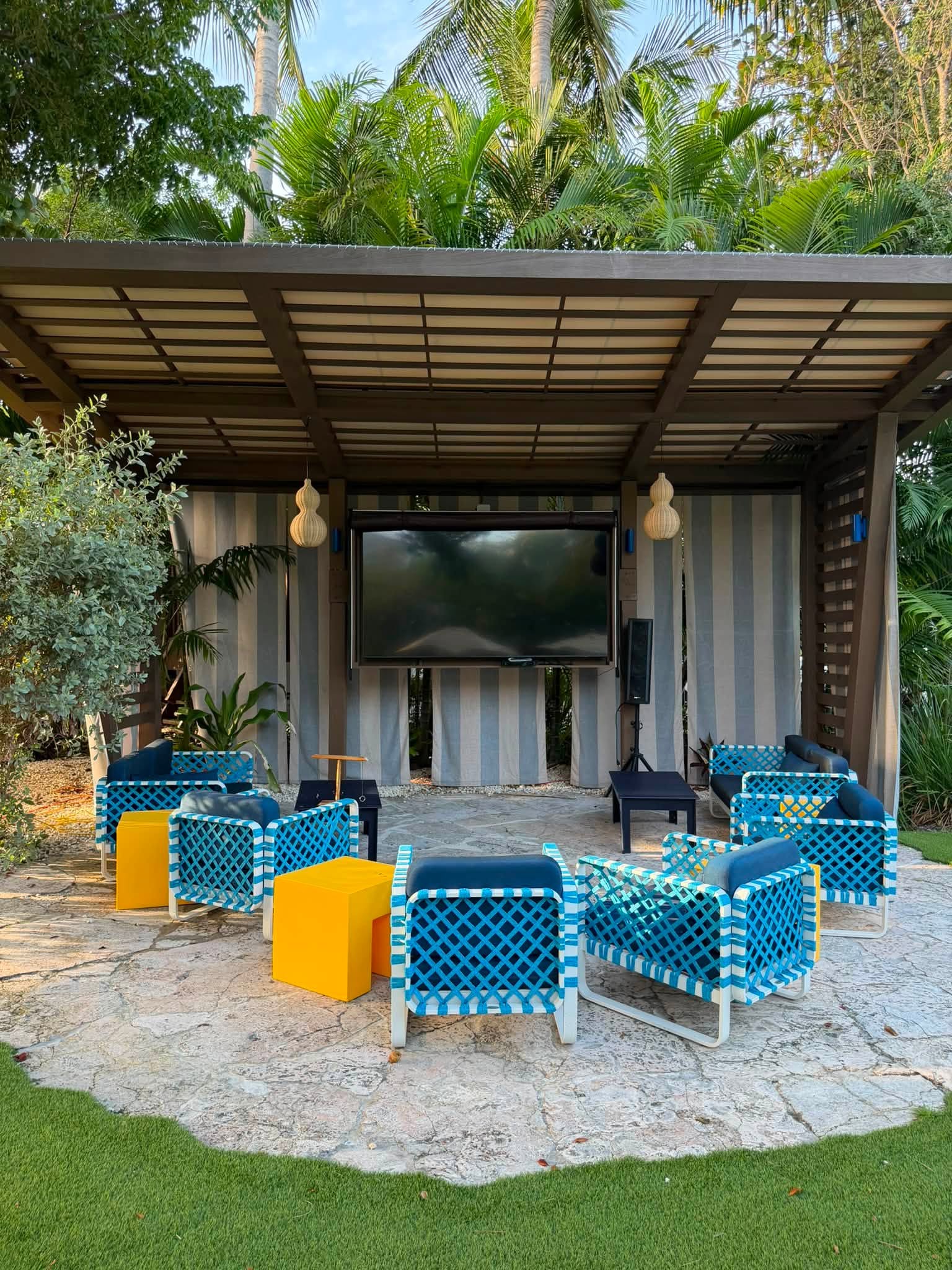 outdoor seating with TV