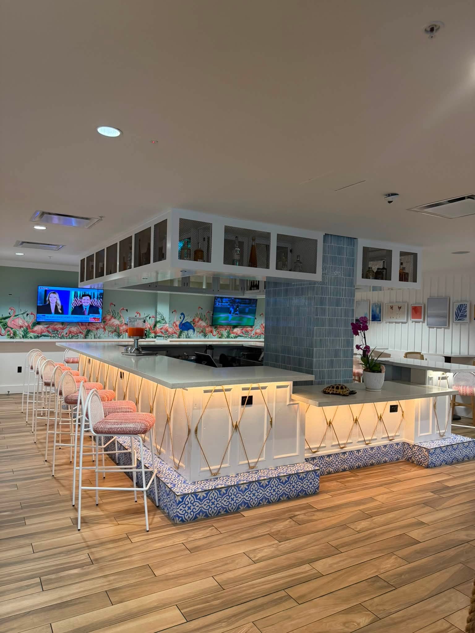 bar area in the lobby at Blue Flamingo Resort