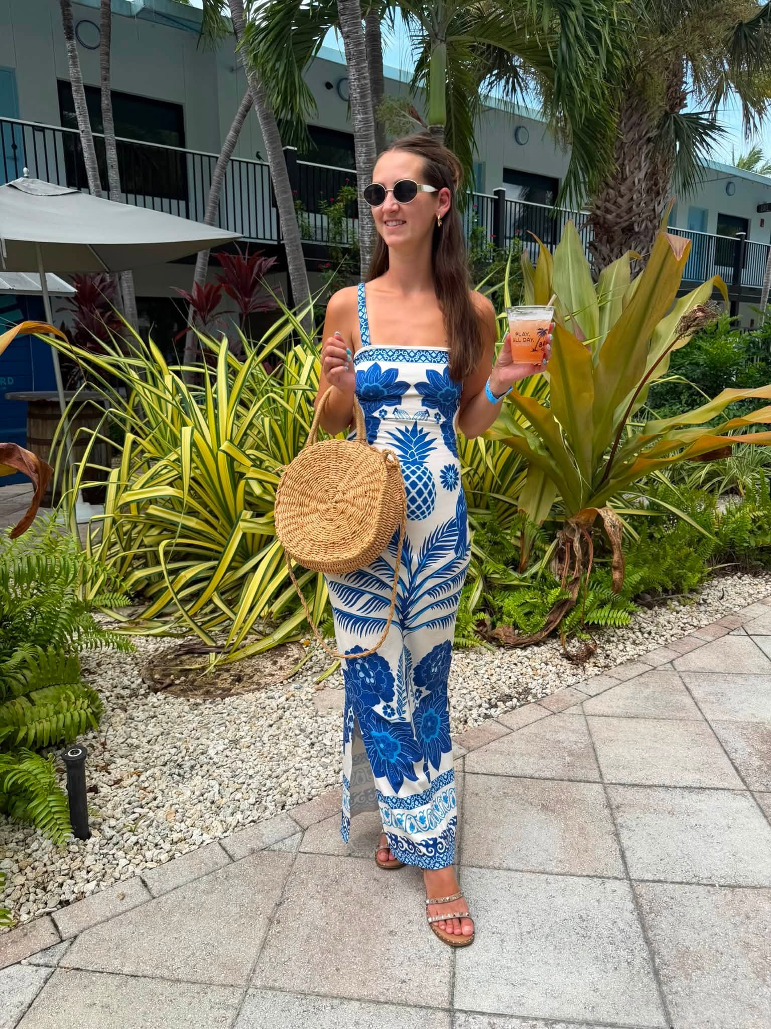 tropical print bodycon maxi dress